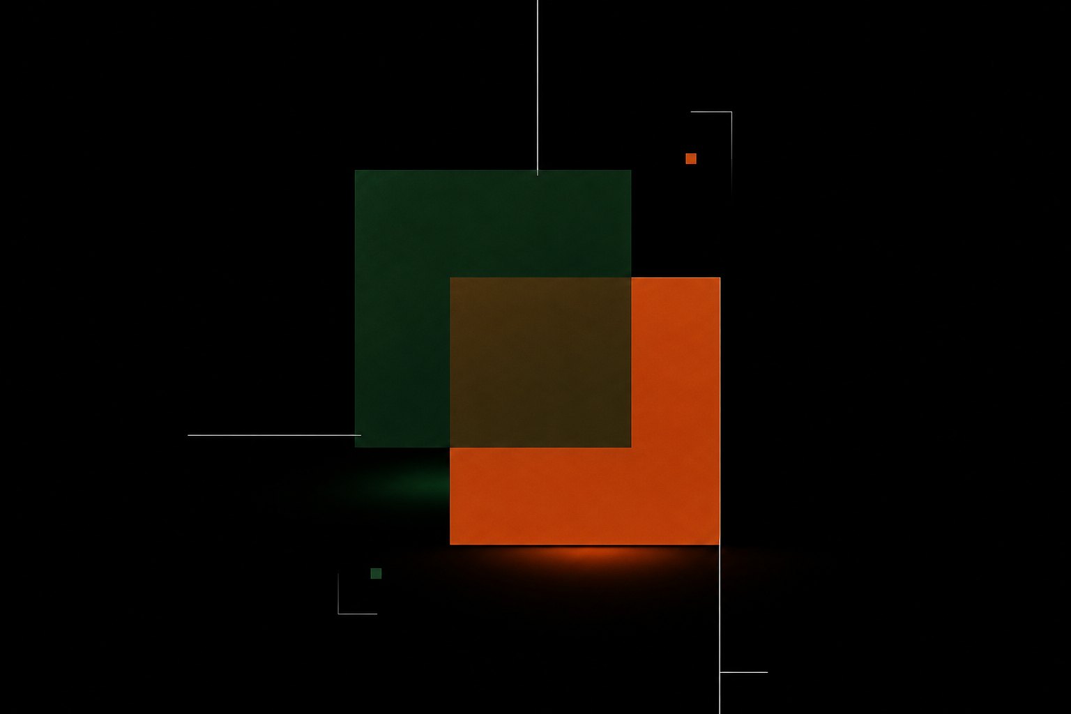 Twee overlapping vlakken, groen en roest, als merkfiguur van HANDOFF.